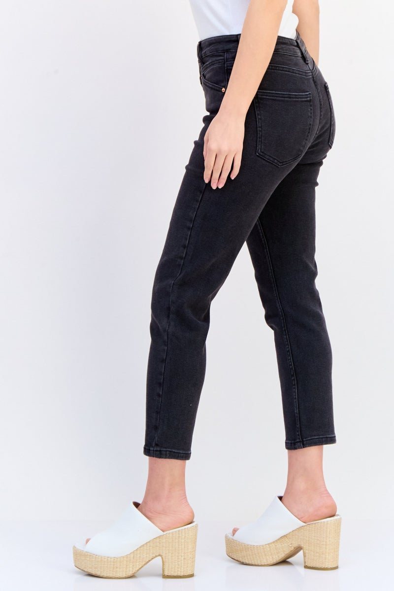 ONLY Women Straight Fit Washed Stretchable 30 Length Jeans, Black - Image 3