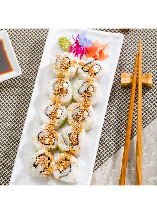Restaurantware Voga 10.5 x 4.4 Inch Rectangle Serving Plates, 2 Break-Resistant Sushi Platters - Dishwashable, Elegant Plates For Appetizers, Entrees, or Desserts, White Melamine Restaurant Plates  - Image 3