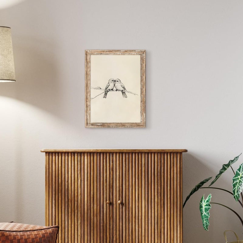 ASTRDECOR Vintage Birds Framed Canvas Wall Art â€“ Two Birds Sketch Artwork, Farmhouse Rustic Aesthetic Decor for Bedroom, Living Room or Shelf, with Distressed Faux Wood Frame 12x16 Inch - Image 5