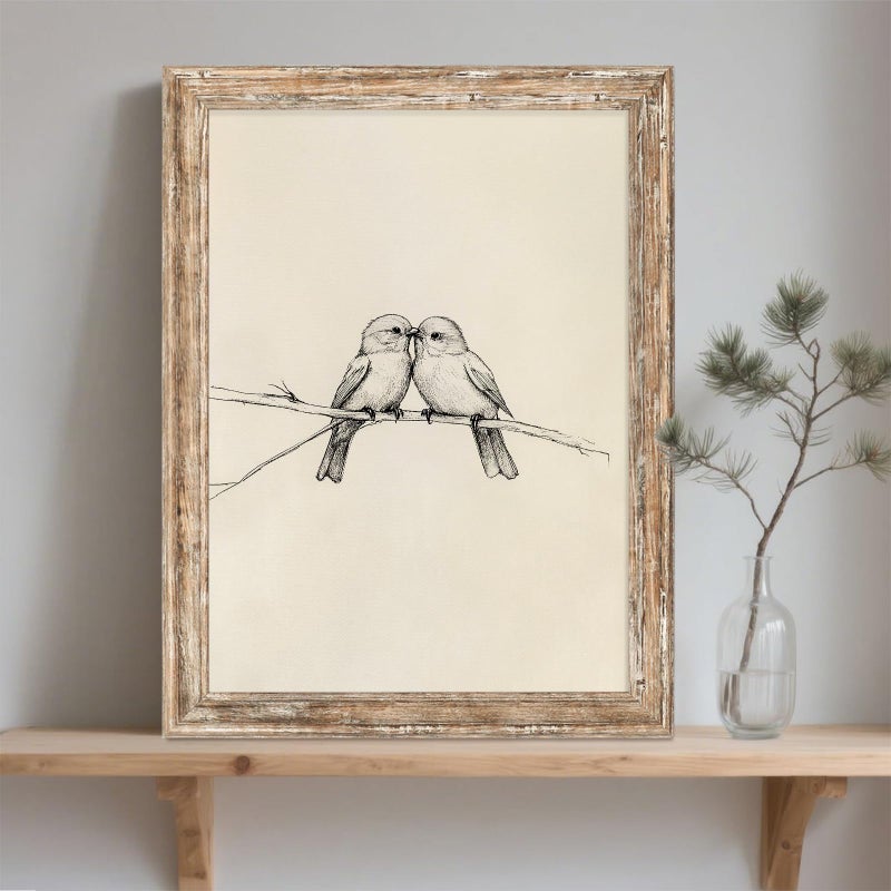 ASTRDECOR Vintage Birds Framed Canvas Wall Art â€“ Two Birds Sketch Artwork, Farmhouse Rustic Aesthetic Decor for Bedroom, Living Room or Shelf, with Distressed Faux Wood Frame 12x16 Inch - Image 3