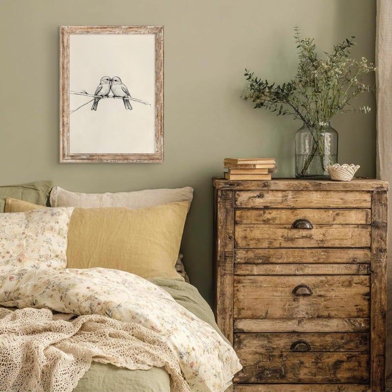 ASTRDECOR Vintage Birds Framed Canvas Wall Art â€“ Two Birds Sketch Artwork, Farmhouse Rustic Aesthetic Decor for Bedroom, Living Room or Shelf, with Distressed Faux Wood Frame 12x16 Inch - Image 4