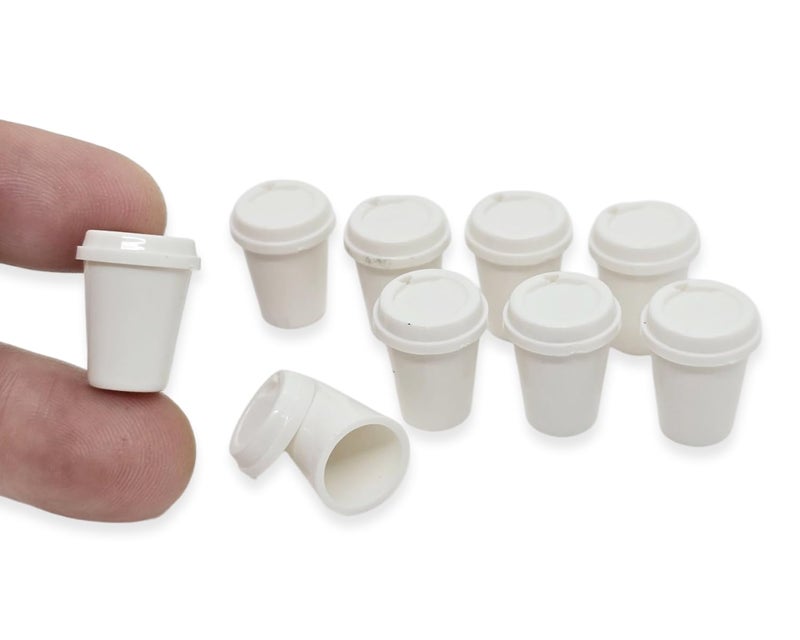 ChangThai Design Very Tiny ¾ Inch High White Plastic Takeaway Coffee Cups 10 Pieces Set - Miniature Tableware Cup Mug Tray Bowl Crockery Cutlery Kitchenware Handmade Mini Decorative Collectible Gifts - Image 4