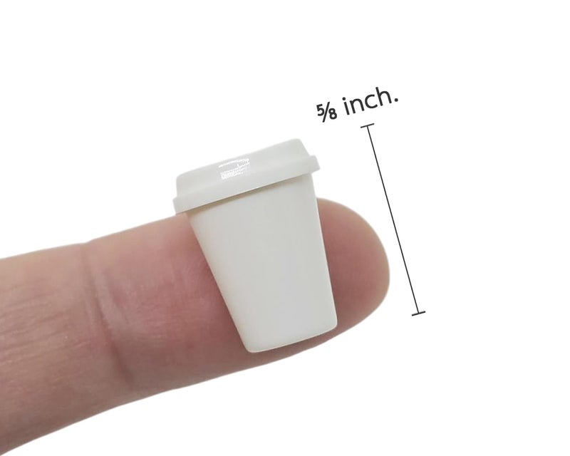 ChangThai Design Very Tiny ¾ Inch High White Plastic Takeaway Coffee Cups 10 Pieces Set - Miniature Tableware Cup Mug Tray Bowl Crockery Cutlery Kitchenware Handmade Mini Decorative Collectible Gifts - Image 2