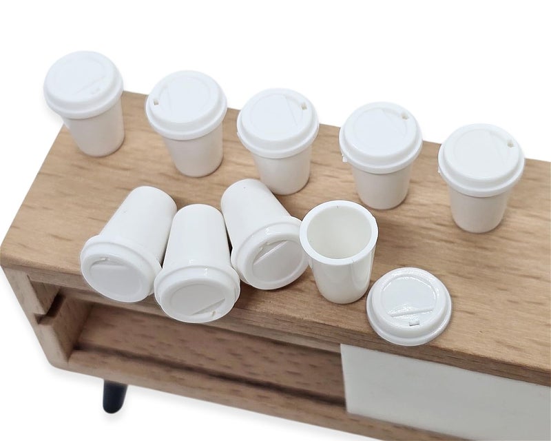 ChangThai Design Very Tiny ¾ Inch High White Plastic Takeaway Coffee Cups 10 Pieces Set - Miniature Tableware Cup Mug Tray Bowl Crockery Cutlery Kitchenware Handmade Mini Decorative Collectible Gifts - Image 5
