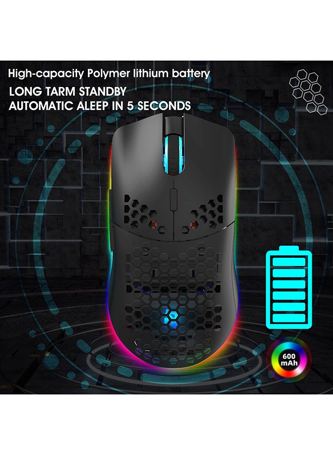 Rock Pow Wireless Gaming Mouse,Honeycomb Hollow Design Ergonomic Wireless Mouse with Backlight, 6 Buttons 4 Speed Adjustable DPI Computer Mouse Rechargeable RGB Gaming Wireless Mouse for Mac Laptop PC - Image 5