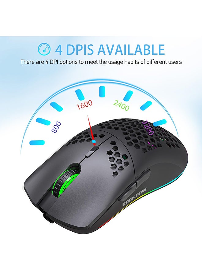 Rock Pow Wireless Gaming Mouse,Honeycomb Hollow Design Ergonomic Wireless Mouse with Backlight, 6 Buttons 4 Speed Adjustable DPI Computer Mouse Rechargeable RGB Gaming Wireless Mouse for Mac Laptop PC - Image 4