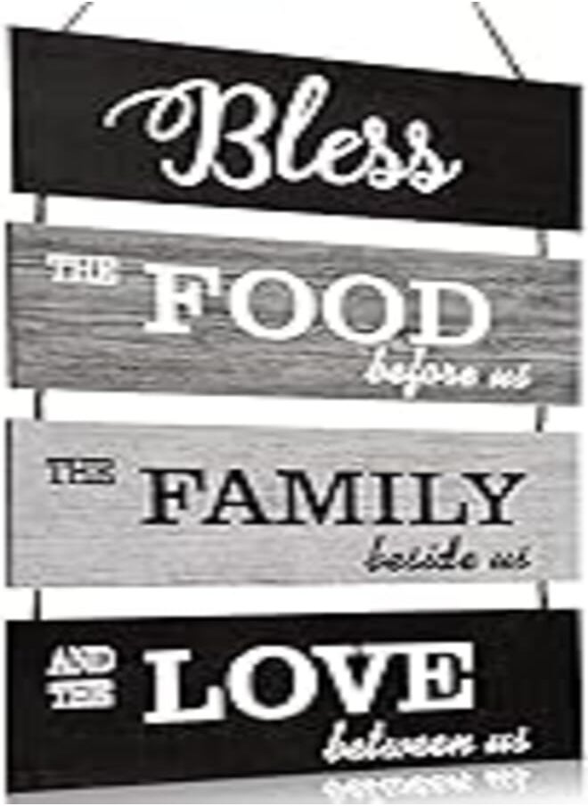 Jetec Jetec Bless Hanging Wall Sign, Large Hanging Wall Sign, Rustic Wooden Family Food Love Sign Decor, Hanging Wood Wall Decoration for Living Room Bedroom Outdoor (Cool-Tone Color) 