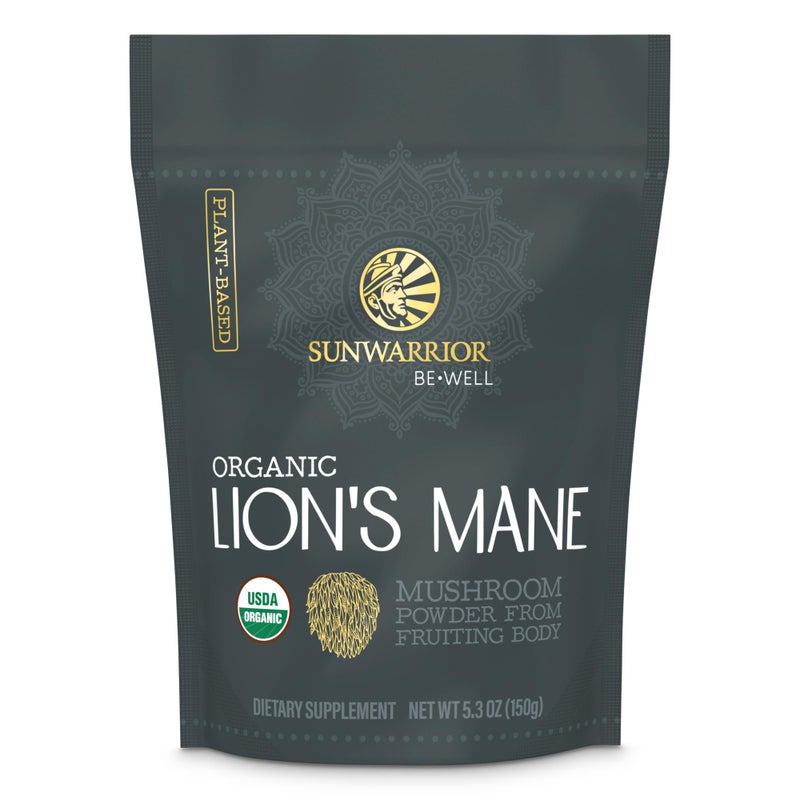 Sunwarrior Lions Mane Supplement Organic Mushroom Powder | Lion's Mane Powder Focus Supplement Mushroom Tea | 150g Pouch 60 Servings | Be Well - Image 1