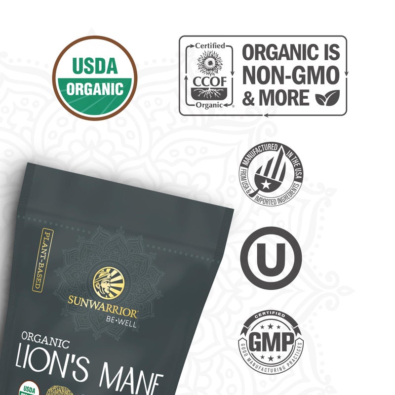 Sunwarrior Lions Mane Supplement Organic Mushroom Powder | Lion's Mane Powder Focus Supplement Mushroom Tea | 150g Pouch 60 Servings | Be Well - Image 3