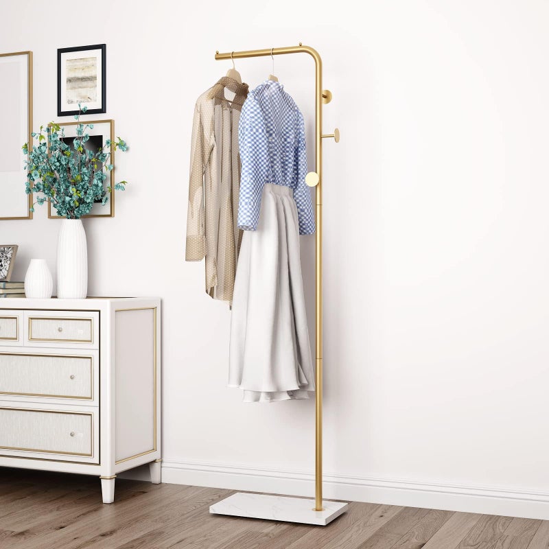 Smlttel Metal Gold Coat Racks Standing Coat Rack with Heavy Base Modern Coat Tree with Crossbar and 3 Hooks Entryway Coat Racks for Handbags Clothing67inch