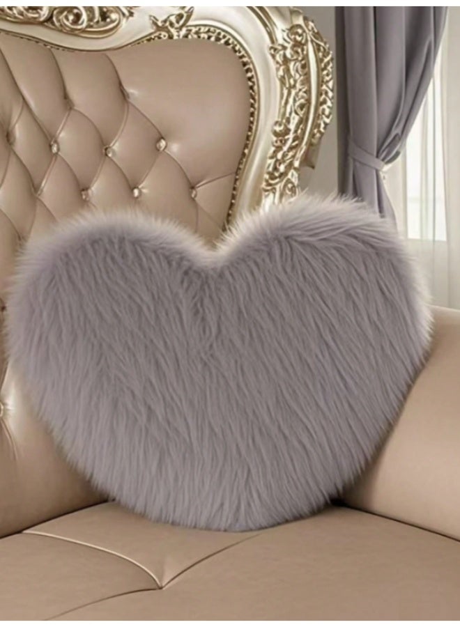Luxury Gray Heart Shaped Faux Fur Decorative Throw Pillow – Ultra Soft Plush Fluffy Cushion for Sofa, Bed and Chair – Elegant Cozy Accent Pillow for Bedroom, Living Room and Modern Home Decor - Image 3