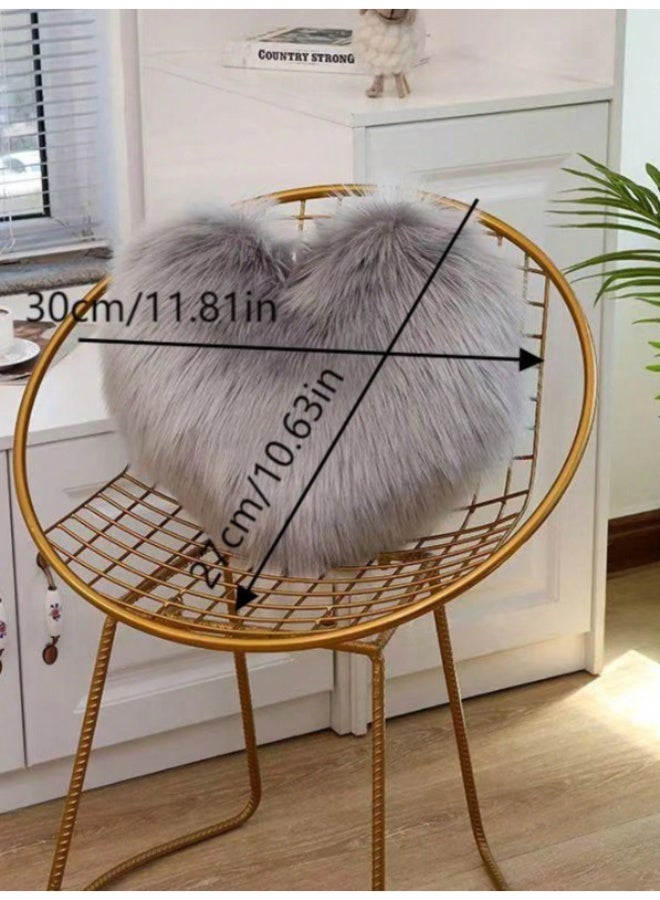 Luxury Gray Heart Shaped Faux Fur Decorative Throw Pillow – Ultra Soft Plush Fluffy Cushion for Sofa, Bed and Chair – Elegant Cozy Accent Pillow for Bedroom, Living Room and Modern Home Decor - Image 2