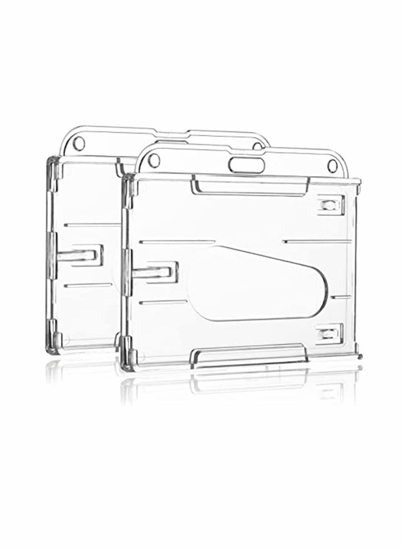 KASTWAVE ID Card Badge Holder, 2 Pieces Clear Badge Holders Hard Plastic Card Holder ID Credit Card Protector with Thumb Slot - Image 1