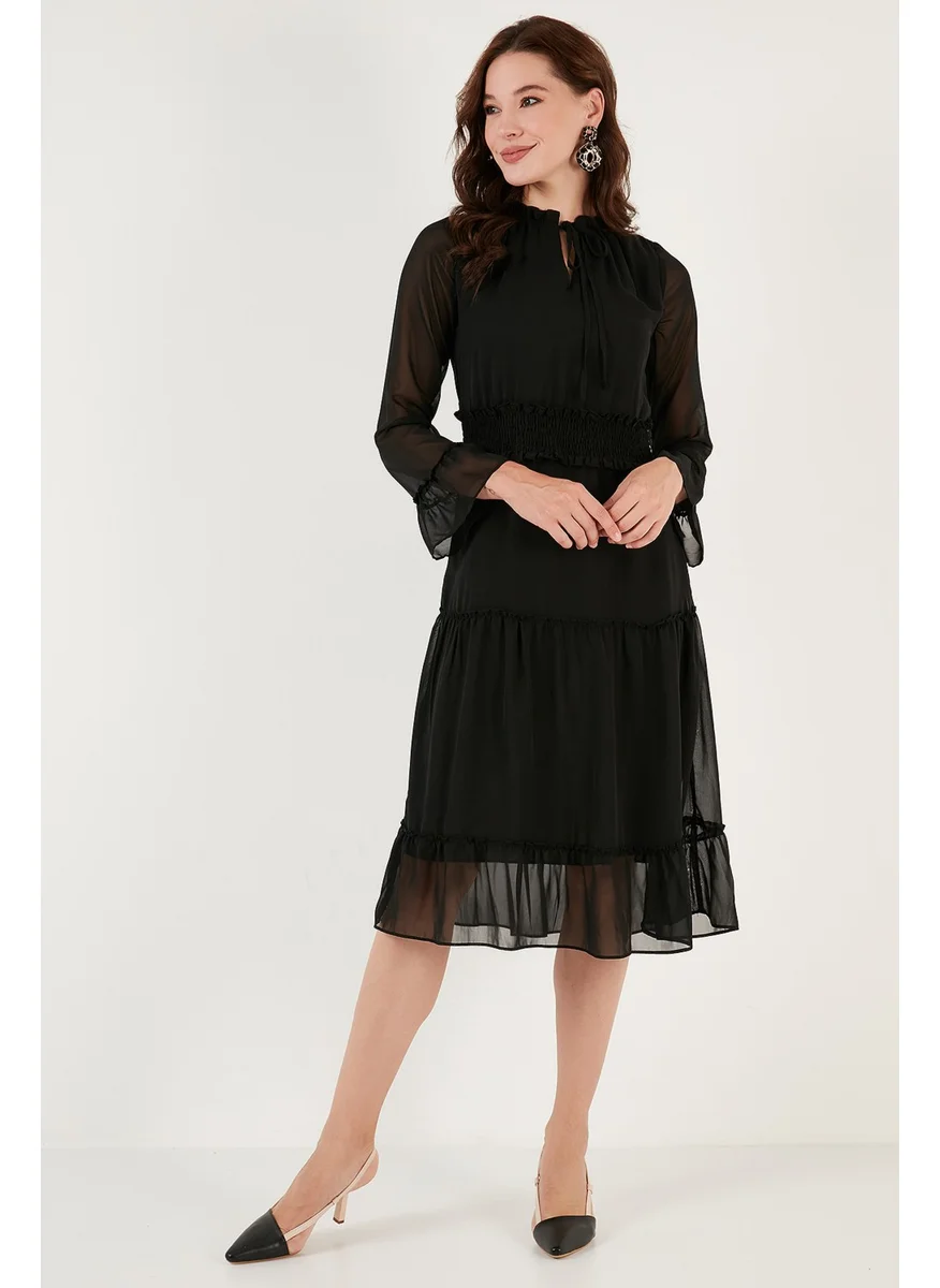 Lela Sleeves Tulle Gimped Regular Fit Midi Length Woven Chiffon Dress Women's Dress 611EL114