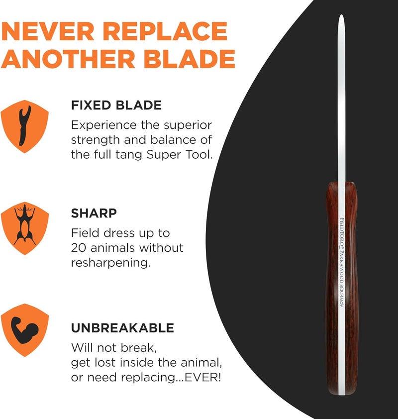 FieldTorq Field Dressing Kit | 3-in-1 Super Tool with Sheath & Sharpener | Skinning Knife for Hunting | Gut Hook | Deer Hunting Knife Set | Pakkawood - Image 4
