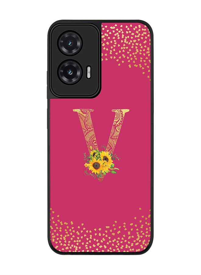 Stylizedd For Motorola Moto G35 Case,Slim fit Camera Protection, Shockproof Thin Phone cover  - Custom Floral Monogram - V ( Deep Pink )