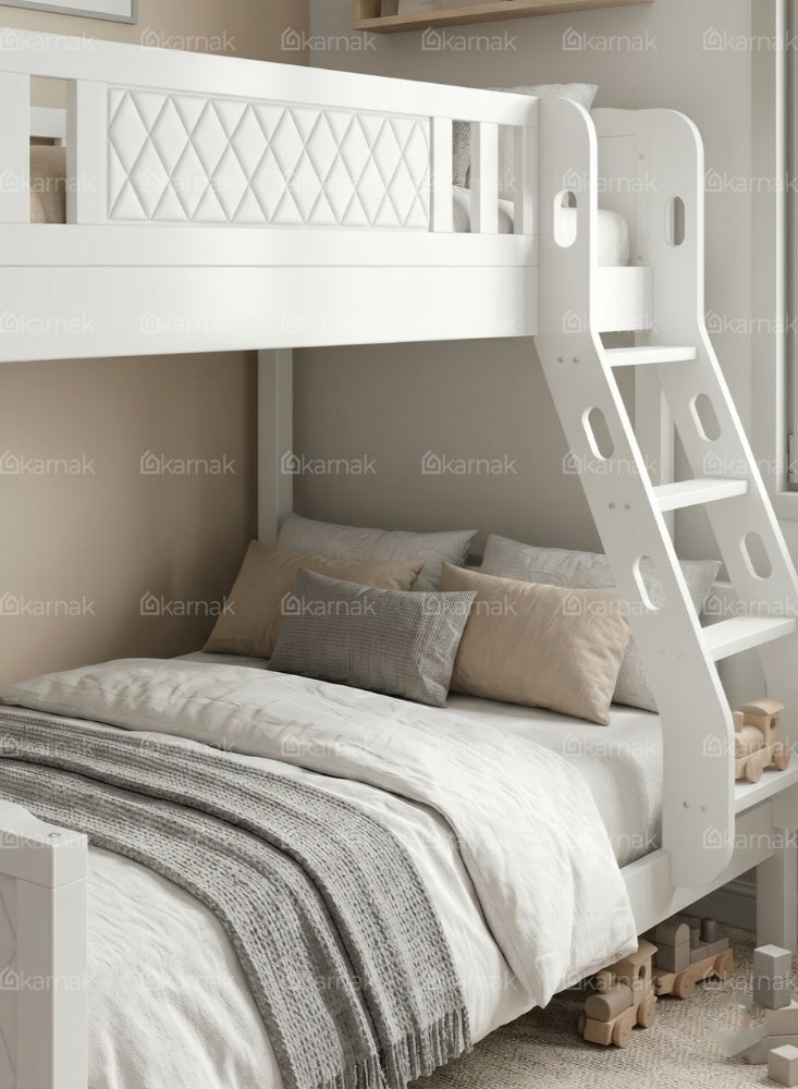 KARNAK Modern Noirvex Twin Bunk Bed Solid Wood with Ladder Guardrail Kids Bedroom Bed - Image 4