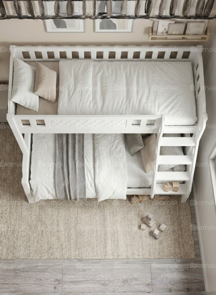 KARNAK Modern Noirvex Twin Bunk Bed Solid Wood with Ladder Guardrail Kids Bedroom Bed - Image 2