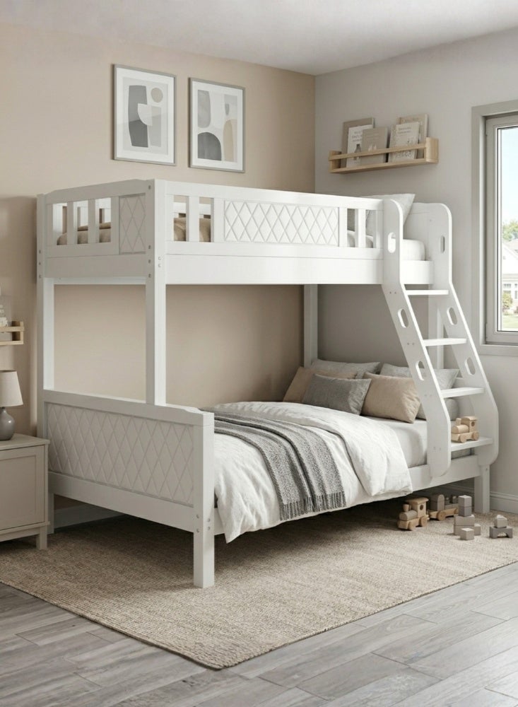 KARNAK Modern Noirvex Twin Bunk Bed Solid Wood with Ladder Guardrail Kids Bedroom Bed - Image 1