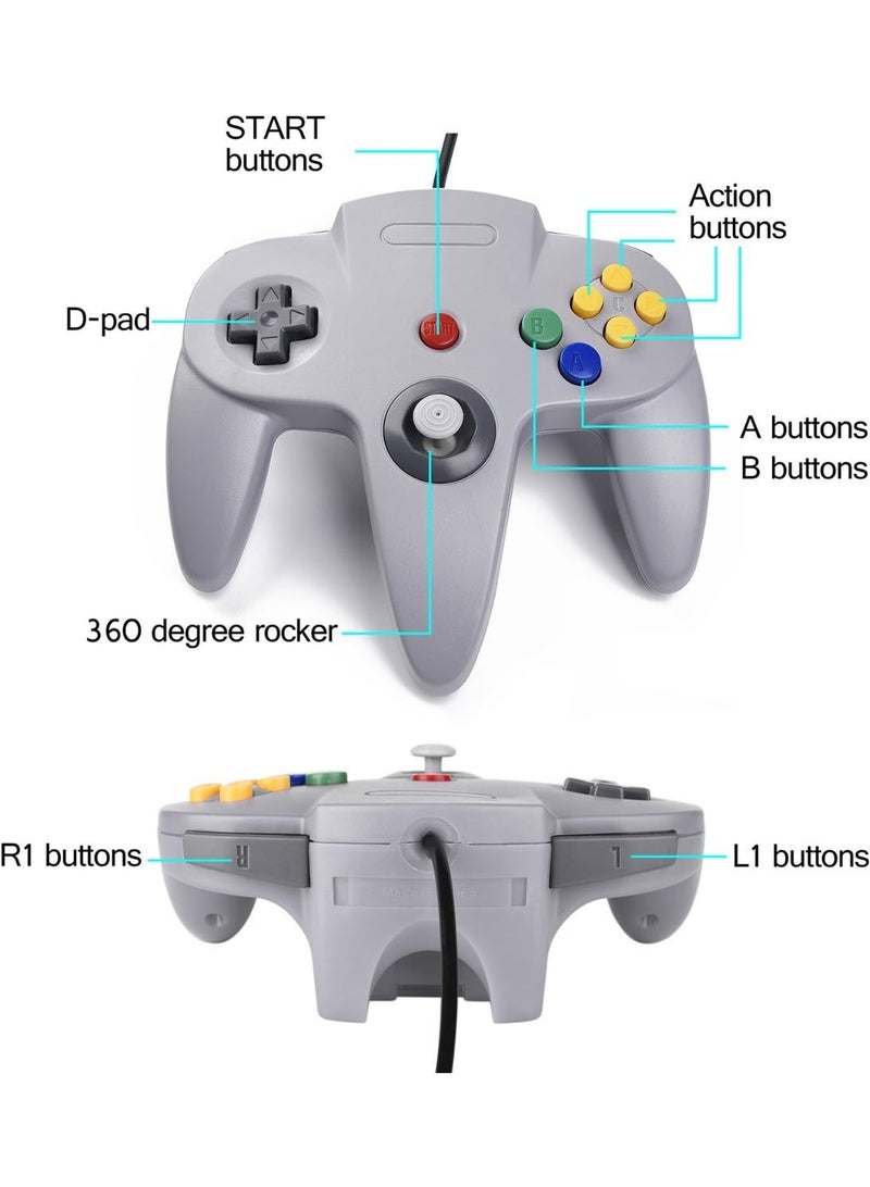 Classic N64 Controller, iNNEXT N64 Wired USB PC Game pad Joystick, N64 Bit USB Wired Game stick Joy pad Controller for Windows PC MAC Linux Raspberry Pi 3 Sega Genesis Higan (Grey) - Image 3