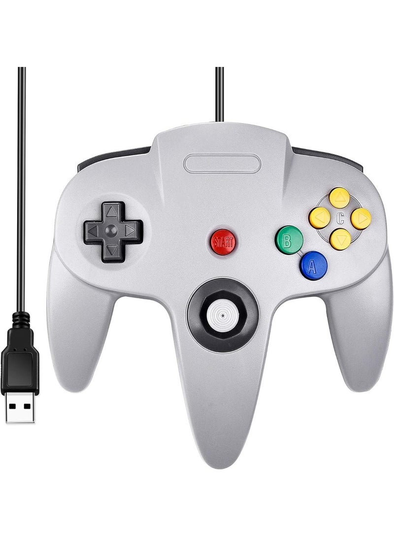 Classic N64 Controller, iNNEXT N64 Wired USB PC Game pad Joystick, N64 Bit USB Wired Game stick Joy pad Controller for Windows PC MAC Linux Raspberry Pi 3 Sega Genesis Higan (Grey) - Image 1