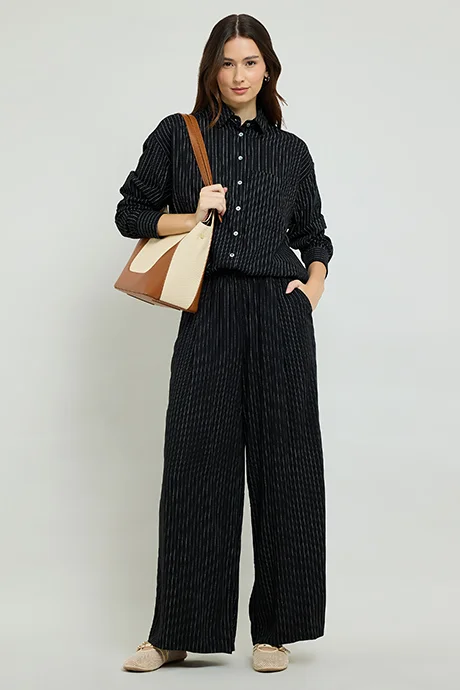 أر أند بي Striped Shirt with Classic Collar & Long Sleeves