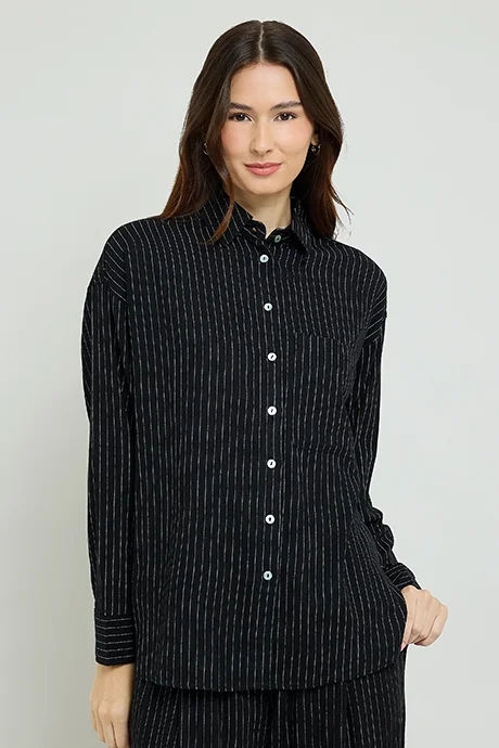 أر أند بي Striped Shirt with Classic Collar & Long Sleeves