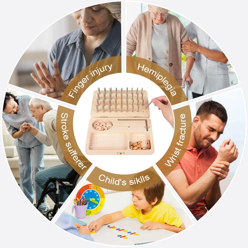 Wooden Pegboard for Finger Dexterity, 36-Hole Hand Therapy Peg Board with Multifunctional Test Kit to Improve Fine Motor Skills and Finger Dexterity - Image 4