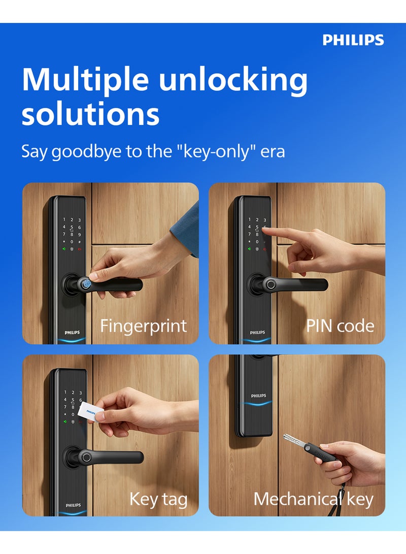فيليبس قفل ذكي Philips DDL7300-5HWS مع واي فاي، تحكم عبر تطبيق EasyKey، بصمة، RFID، رمز PIN، مفتاح ميكانيكي، رموز PIN مؤقتة، وظيفة القفل التلقائي - Image 2