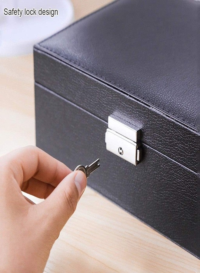 KRESHU Double Sided Layer Makeup Storage Case | Premium PU-Leather Women Girl’s Jewellery Box For Travel with Smart Key Lock For Makeup Accessories for Necklace, Earrings, Rings (BLACK) - Image 2