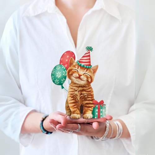 Freshcut Paper Pop Up Cards, Mini Birthday Kitten, 6 Inch Mini Sized 3D Cat Gifts, Popup Greeting Card, Birthday Cards, Paper Cat Cards, Blank Notecard & Envelope - Image 1