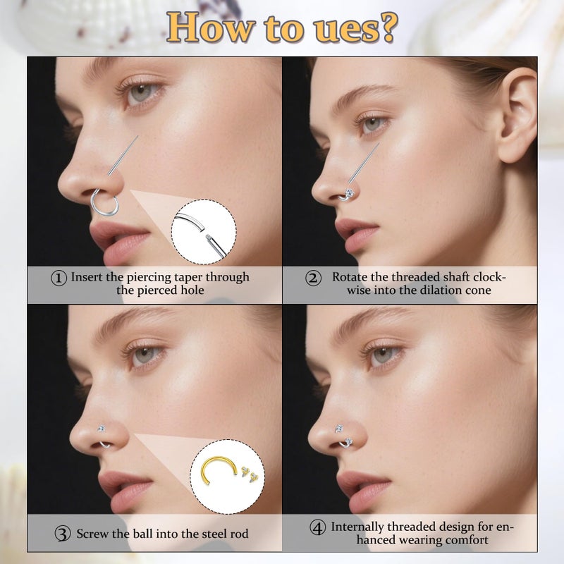 MODRSA 3pcs Gold Horseshoe Nose Ring 20g Double Gem Horse Shoe Nose Ring Hoop for Women Surgical Steel Half Hoop U Shape Double Stud Tragus Earring Hoops Helix Piercing Jewelry Septum Rings 20 gauge - Image 4