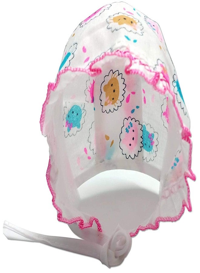 MammaChamp Soft Pure Cotton Printed Cap/Hat/Topi with Tie Knot and Bonnet for Unisex Baby 0-6 Months, Pack - 5 White - Image 3