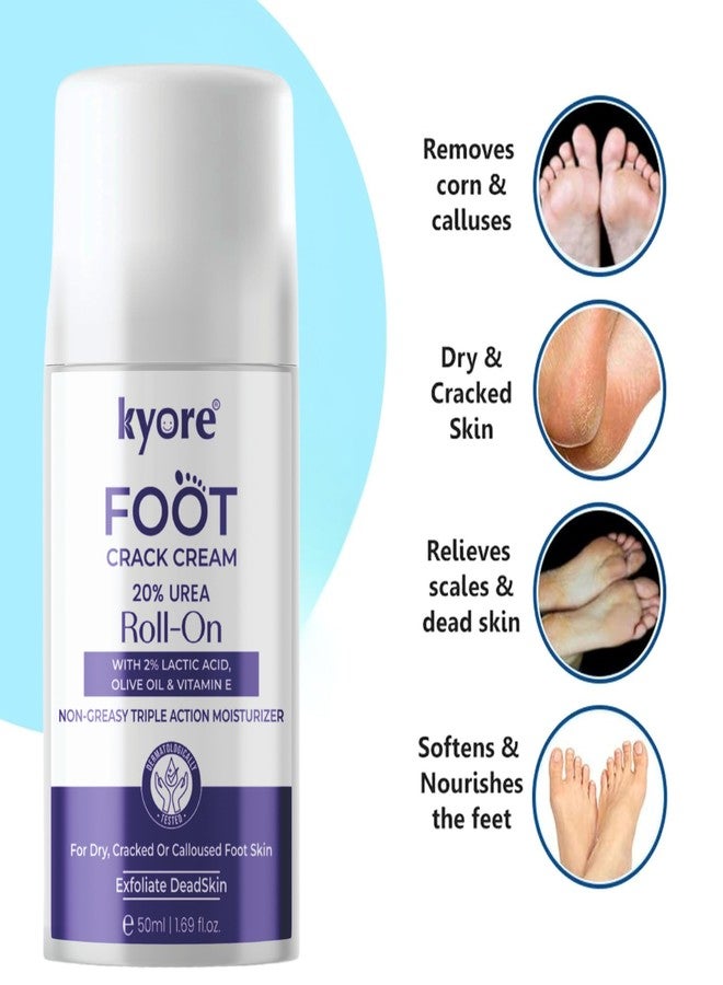 Kyore 20% Urea Foot Cream Roll On 50ml | For Dry & Cracked Heels | With 2% Lactic Acid, Olive Oil & Vitamin E | Helps Repair and Moisturise Cracked Heels - Image 2