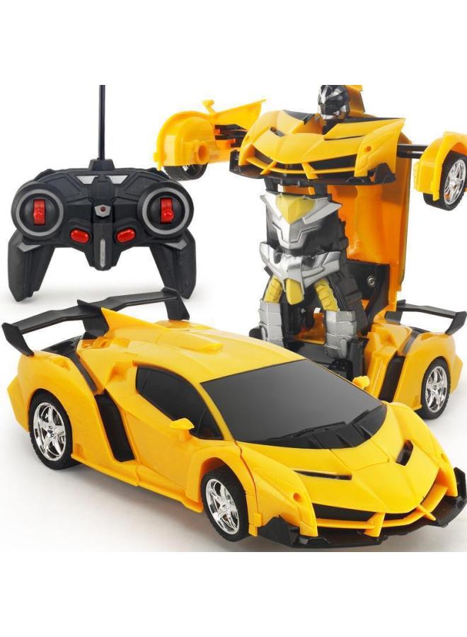 Direct Sales One-click Deformation Remote Control Car Four-channel Charging Remote Control Deformation Car Robot Toy Supply-Color:Rambo Yellow-Proportion:1:18 - Image 1