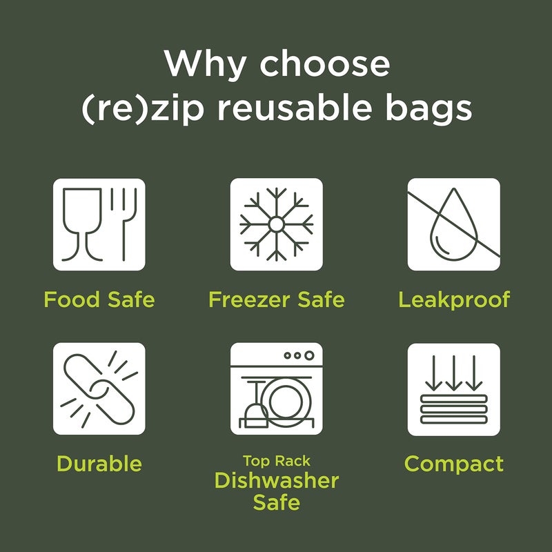 rezip 8-Piece Deluxe Bundle Reusable Storage Bags | BPA-Free  Food Grade  Leakproof  Freezer and Dishwasher Safe (Green  Aqua) - Image 5