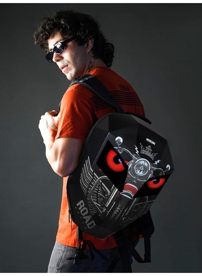 Crelander Motorcycle Backpack for Men, Large Capacity Backpack with USB Port, LED Light, 3D Waterproof Carbon Fiber Hard Shell, Programmable Digital Color Display - Image 3