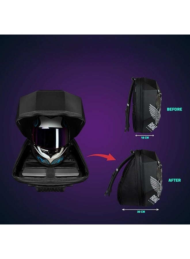 Crelander Motorcycle Backpack for Men, Large Capacity Backpack with USB Port, LED Light, 3D Waterproof Carbon Fiber Hard Shell, Programmable Digital Color Display - Image 4