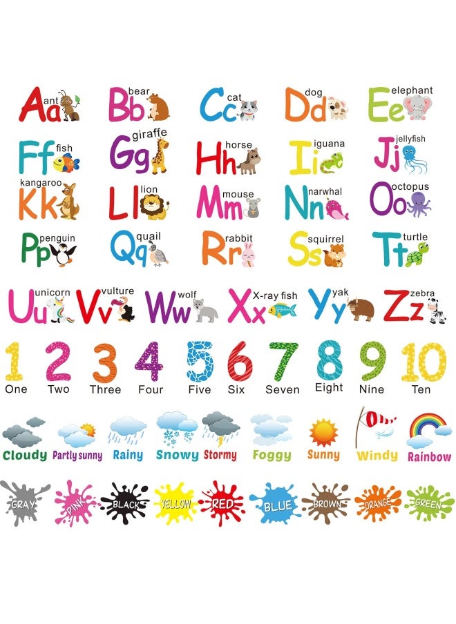 Outus 6 Sheets Alphabet Number Color Weather Learning Educational Wall Decals Peel And Stick Alphabet Wall Stickers Educational Classroom Stickers For Kids Playroom Bedroom Decorations  - Image 1