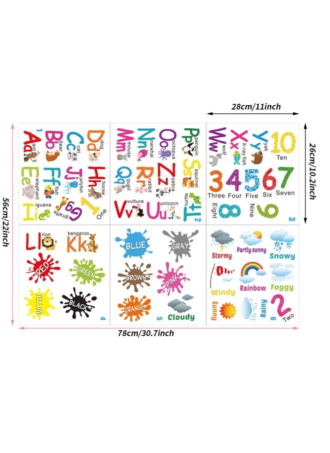 Outus 6 Sheets Alphabet Number Color Weather Learning Educational Wall Decals Peel And Stick Alphabet Wall Stickers Educational Classroom Stickers For Kids Playroom Bedroom Decorations  - Image 2