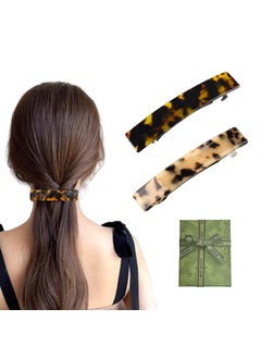 2 Pieces Hair Barrettes for Women Half Up Hair Clips Tortoise Celluloid Rectangle Hair Clips for Fine Thin Hair Tortoise