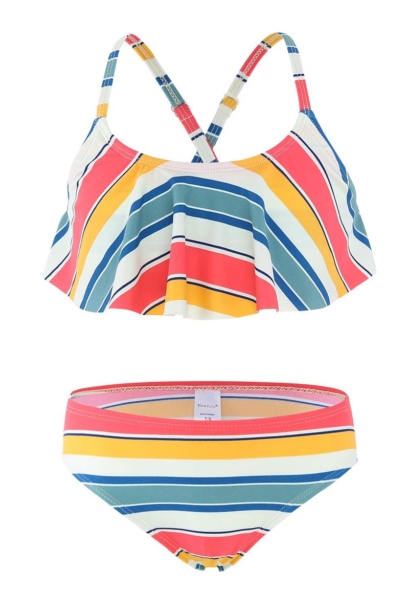 HowJoJo Big Girls Two Piece Bikini Swimsuits Striped Ruffle Swimwear Falbala Bathing Suit Set Size 14 - Image 5