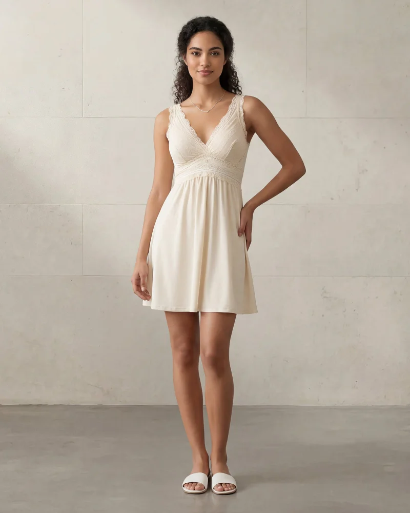 Redtag Women Ivory Sleeveless Padded Babydoll with Lace Cup Detail