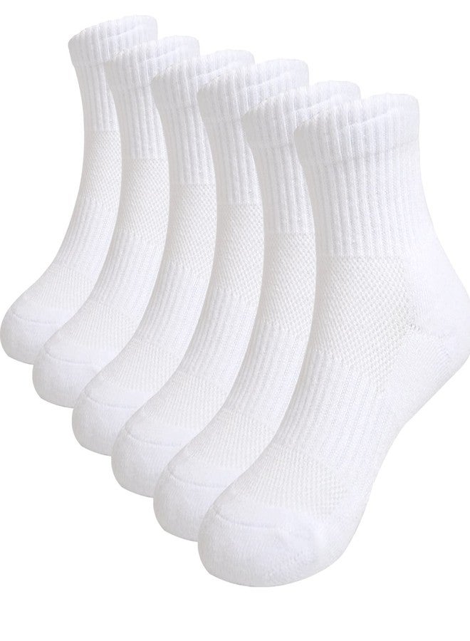 Marchare Boys White Socks Athletic Cushioned Socks 10-14 Years Cotton Ankle Sock White 6 Pairs - Image 1