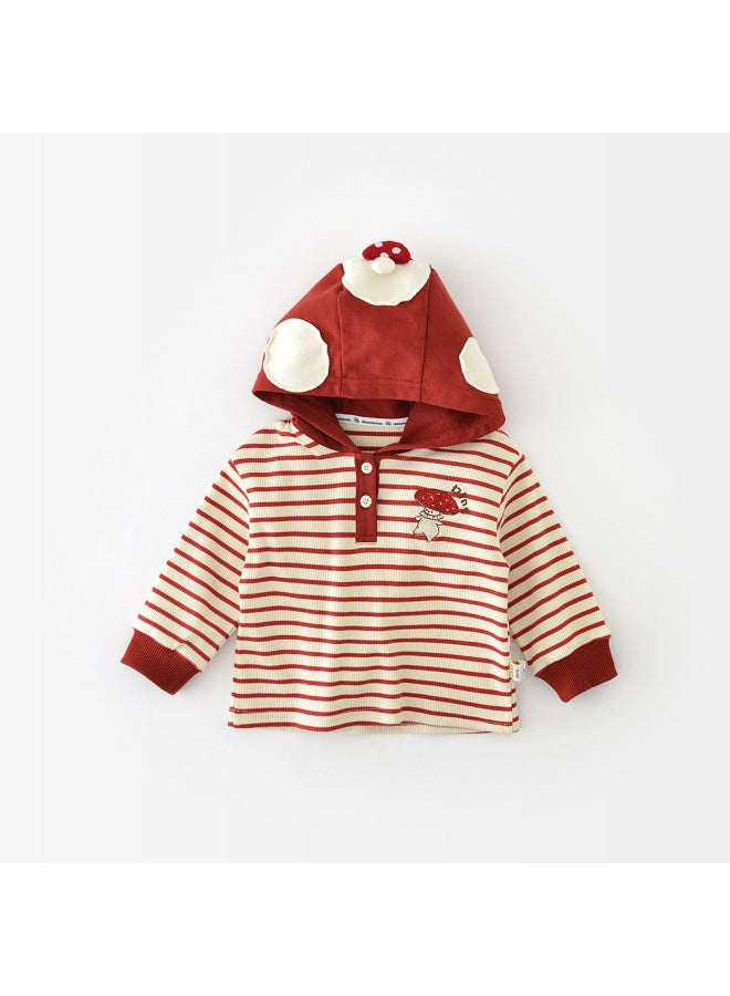 Baby Autum New T-shirt Baby Cute Cartoon Mushroom Stripesd Top Kidsren's Loose Bottoming Shirt 93507