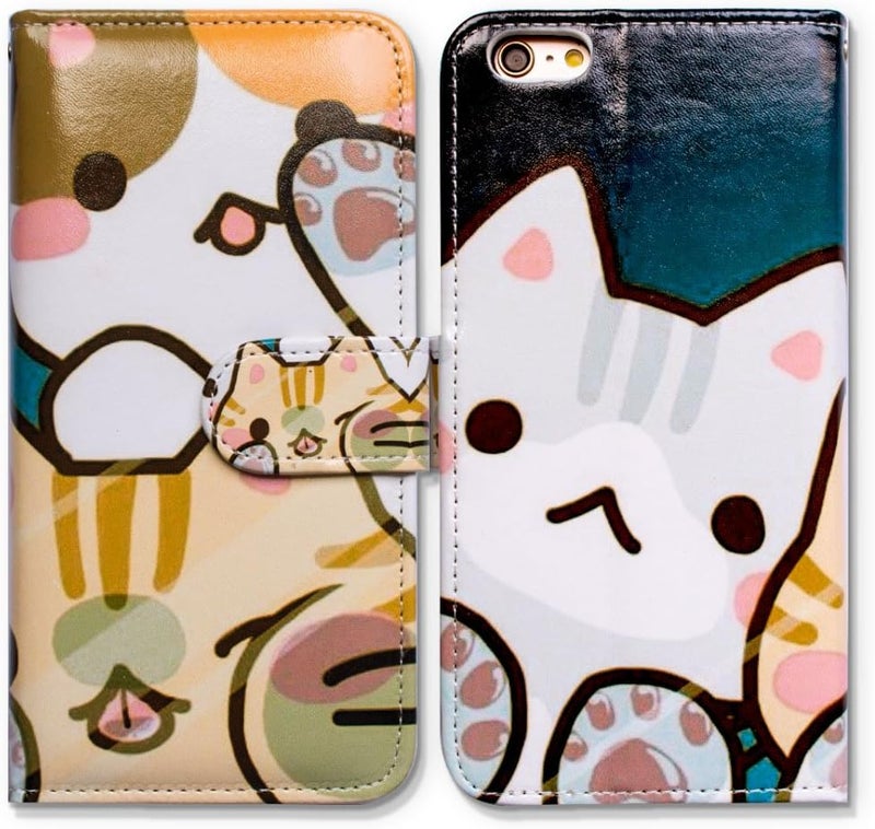 Classic practical design iPod Touch 7 Case,iPod Touch 6 Case, Cartoon White Cat Wallet Flip Leather Cover Case with Credit Card ID Card Slot Holder Kickstand for iPod Touch 7/6/5 Modern look - Image 1
