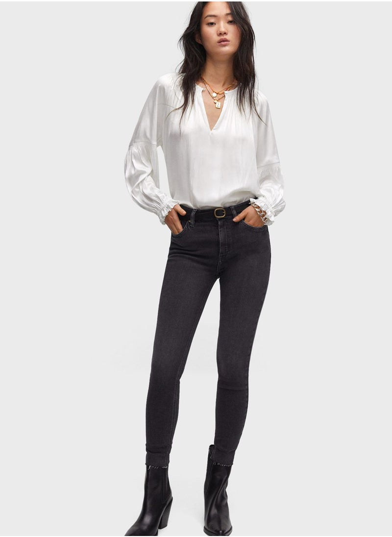 MANGO - V-Neck Puff Sleeve Top - Image 1