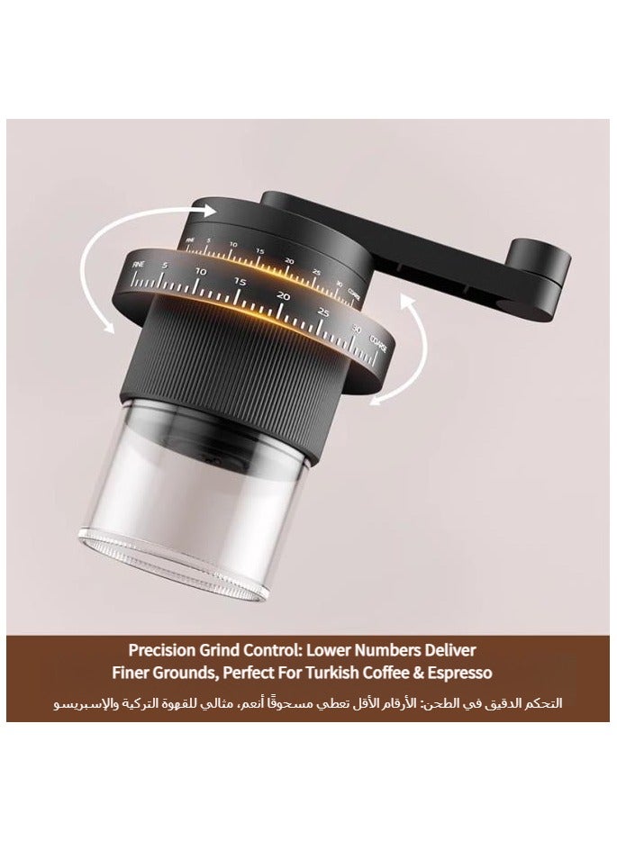 Manual Small Coffee Grinder,Ceramic Mill,Hand Crank,Portable,Perfect for Espresso maker at home,Travel,Camping,Internal Adjustable Setting, Visible Powder Bin Black - Image 2