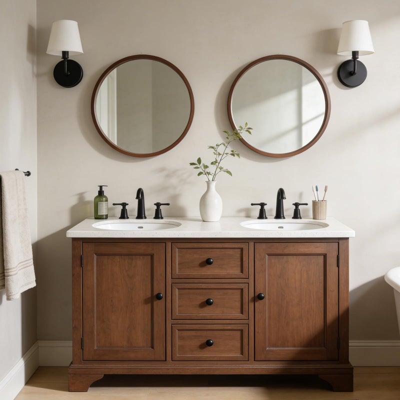 WallBeyond 24 Inch Round Wood Mirror, Circle Wooden Frame Wall Mirror for Bathroom, Living Room, Bedroom, Entryway (Walnut) - Image 4