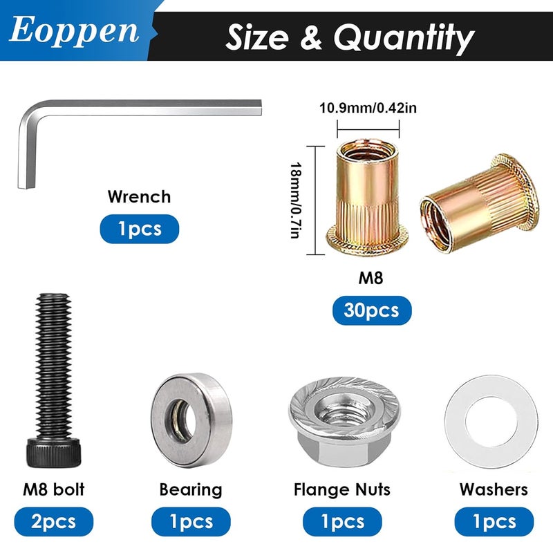 Eoppen 30Pcs M8 Rivet Nuts with Hand Rivet Nut Tool, Carbon Steel Flat Head Threaded Insert Nut Kit for Furniture, Automotive, Marine and Decoration - Image 2